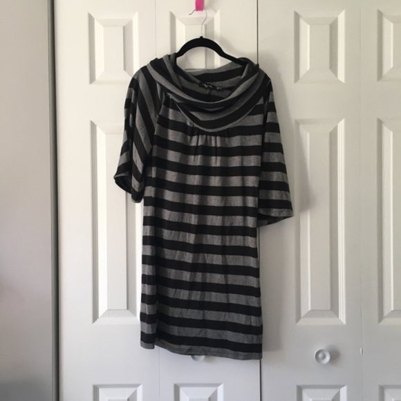 Black and Gray Striped Sweater Dress - Picture 1 of 8